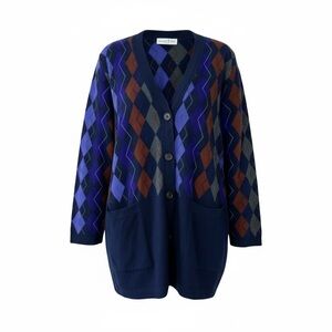 GISPA Vintage Wool Blend Argyle Sweater Grandpa Cardigan